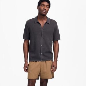 Madewell NWT Open-Stitch Button-Up Sweater Polo Soft Charcoal Size L Casual